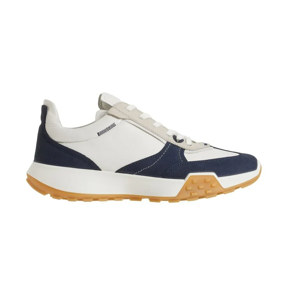Ecco Retro Lace Sneaker Mens Leather Low Top Shoes Marine White NIB MSRP 240